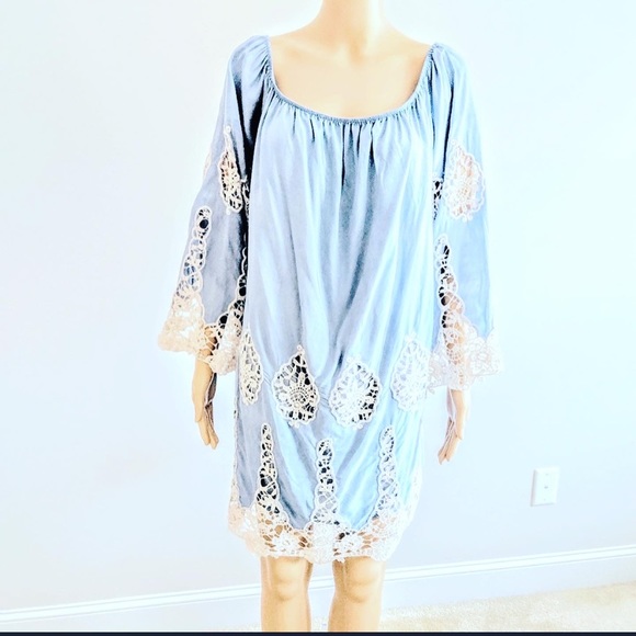 🦋 AWESOME Boho Crochet Lace Bell Sleeve Hippy Dress - Picture 2 of 6